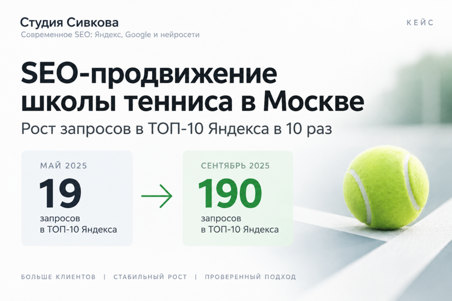 SEO-продвижение школы тенниса в Москве: рост запросов в ТОП-10 Яндекса в 10 раз