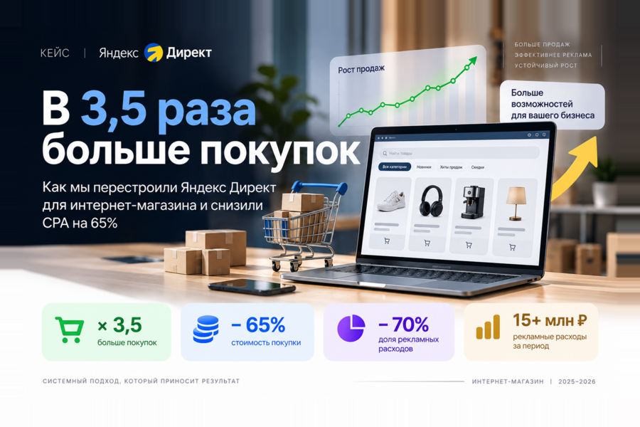В 3,5 раза больше покупок: как перестроили Яндекс Директ интернет-магазина и снизили CPA на 65%